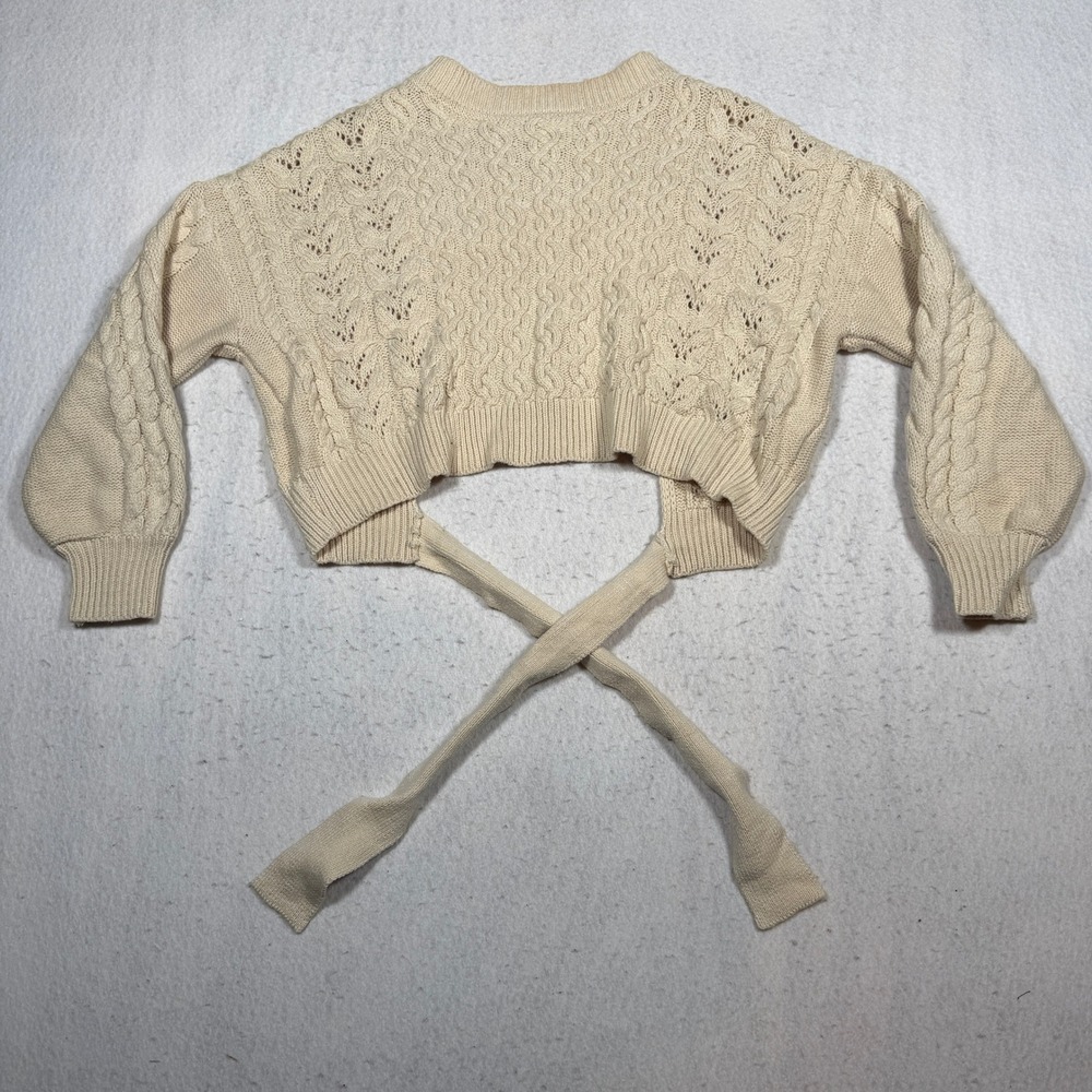 Windsor Cream Cable Knit Cropped Open Back Tie Sweater XS